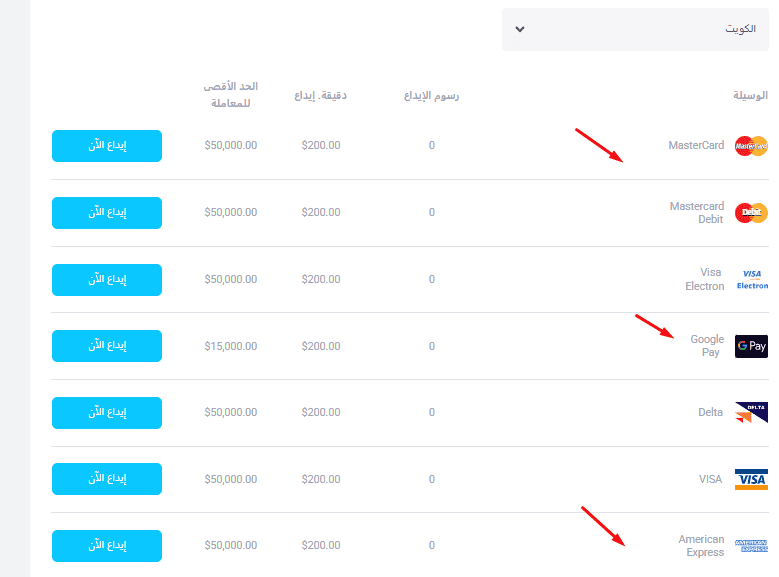 طرق الايداع في XTrade