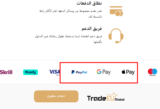 طرق الايداع TradeEU Global