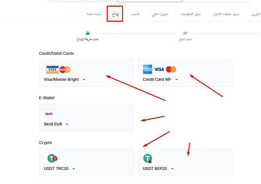 طرق الايداع في Valetax 